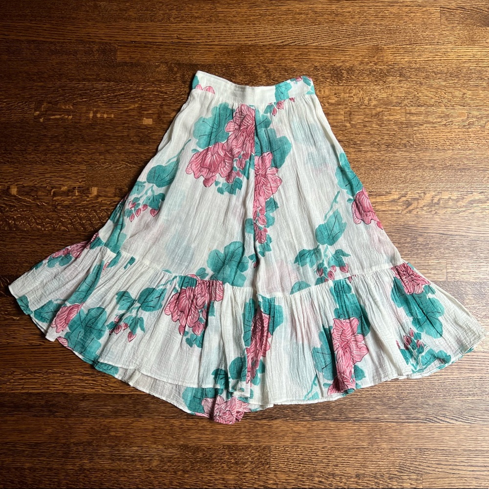 Floral Cotton Gauze Skirt, True Vintage 1970’s Boho Midi Skirt